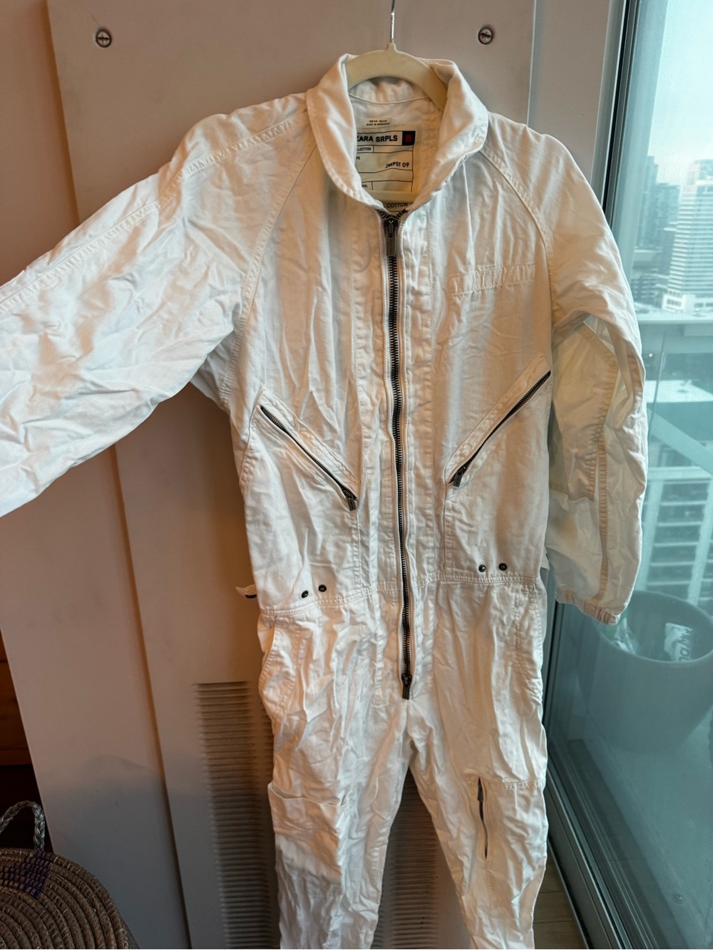 Zara‎ SRPLS Utility Jumpsuit White Zip Front Sz S/M - Picture 9 of 10